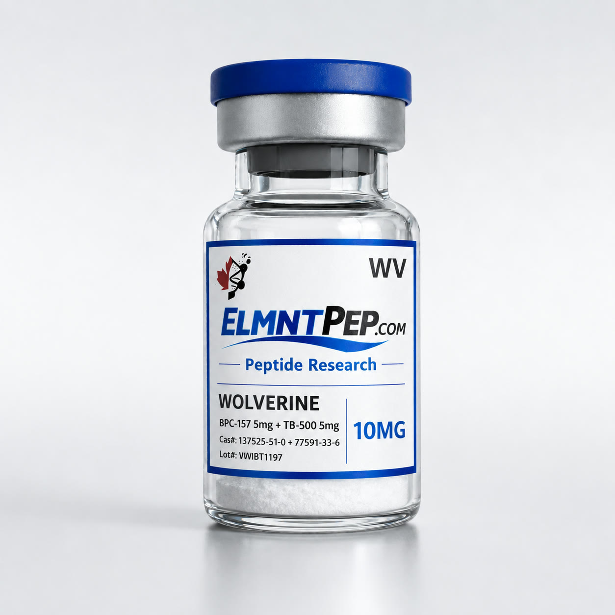 Wolverine 10mg ELMNTPEP research blend vial in a premium square studio view